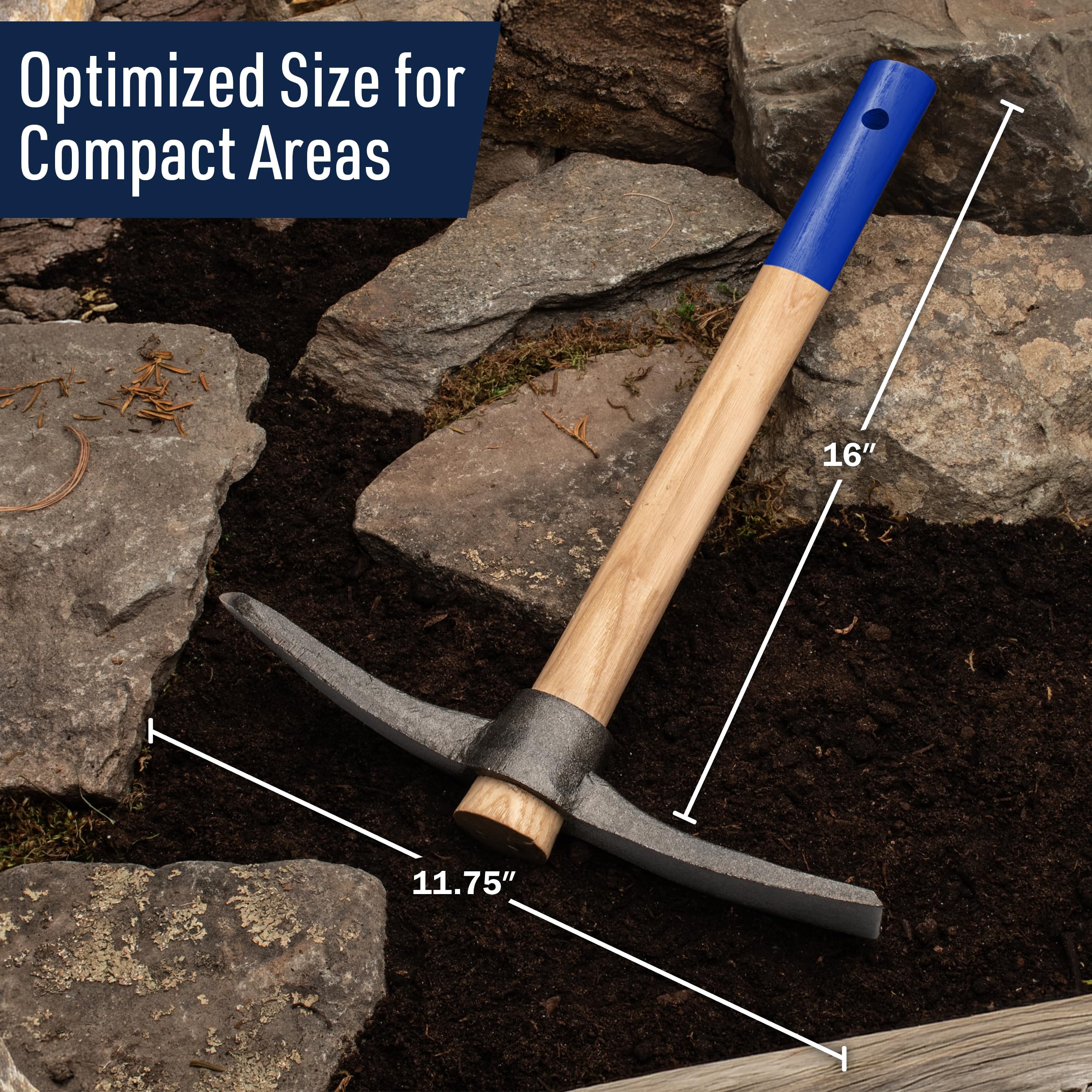Kings County Tools blade close-up showing pointed pick and flat hoe