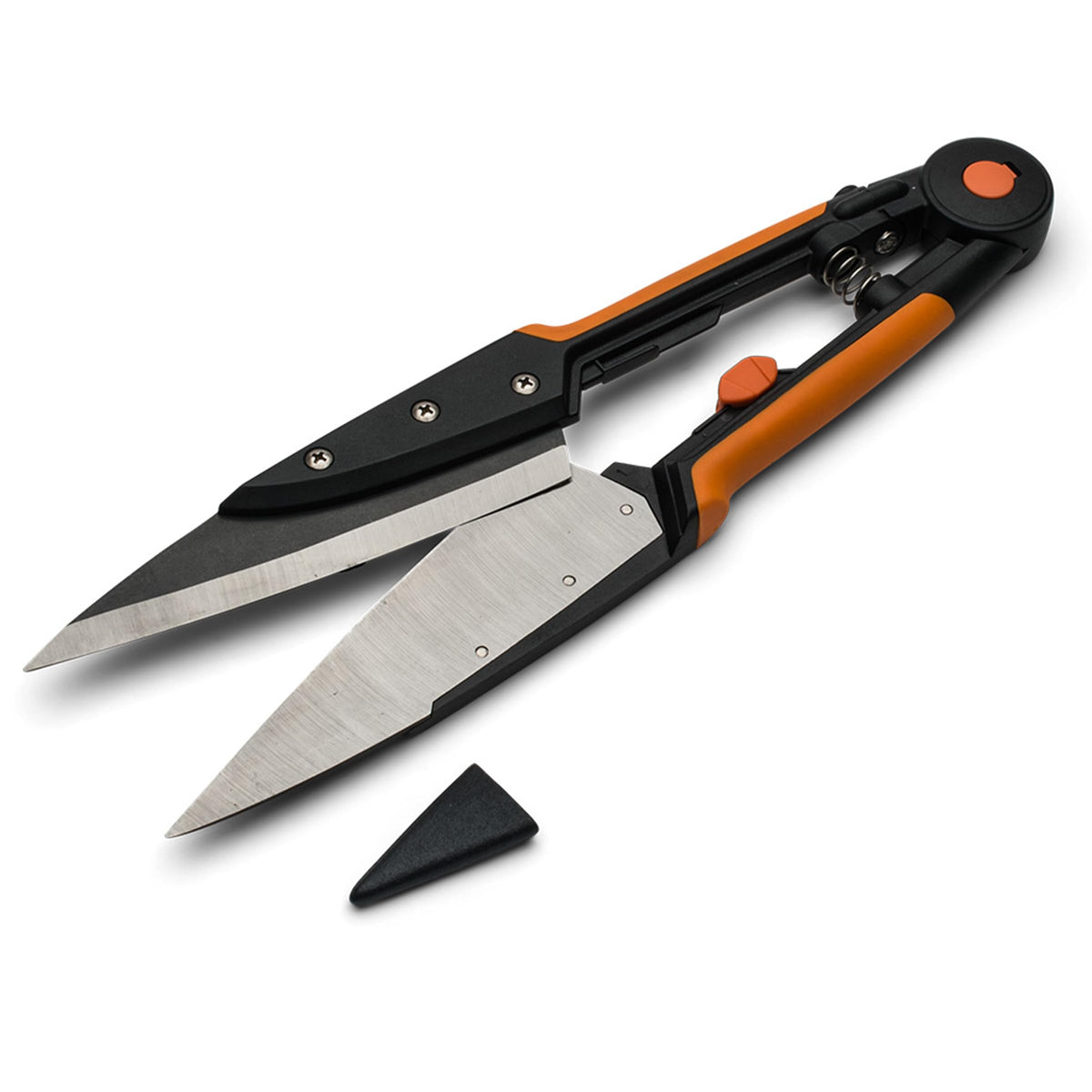 Kings County Tools front view of orange and black clippers showing full length and blades