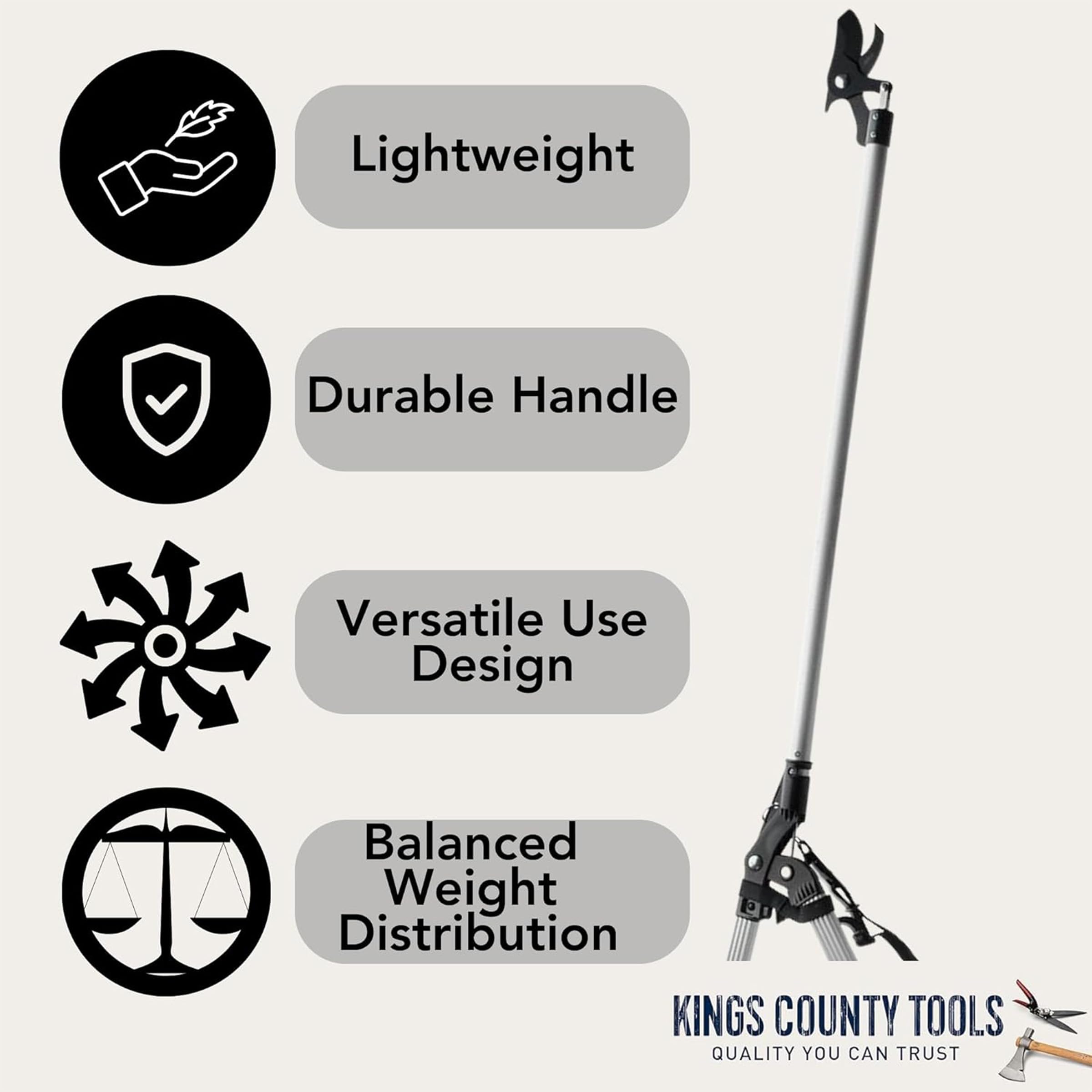 Kings County Tools pole shaft and grip texture improving handling comfort