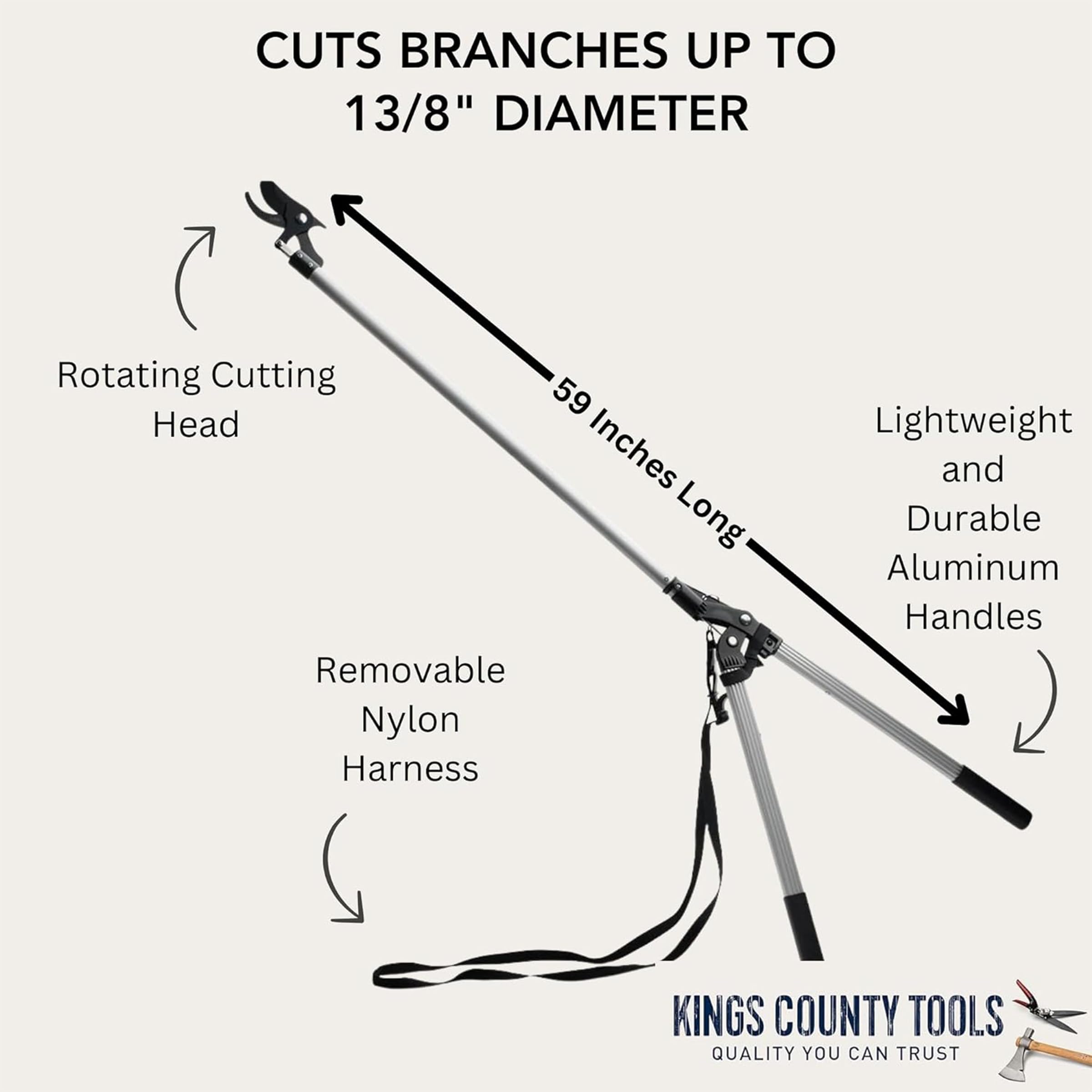 Kings County Tools scale comparison against a person to show 59-inch length