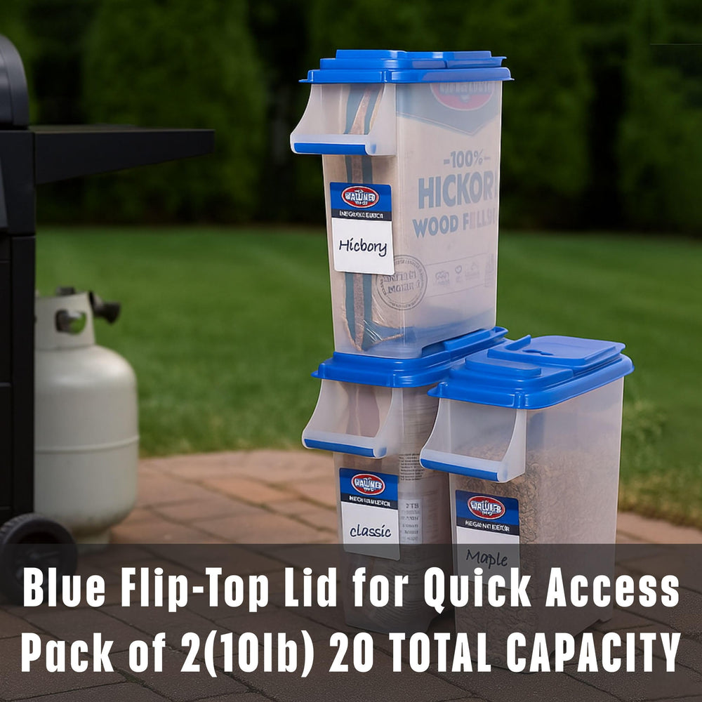 Buddeez Kingsford container by a grill showing ready-to-use convenience benefit
