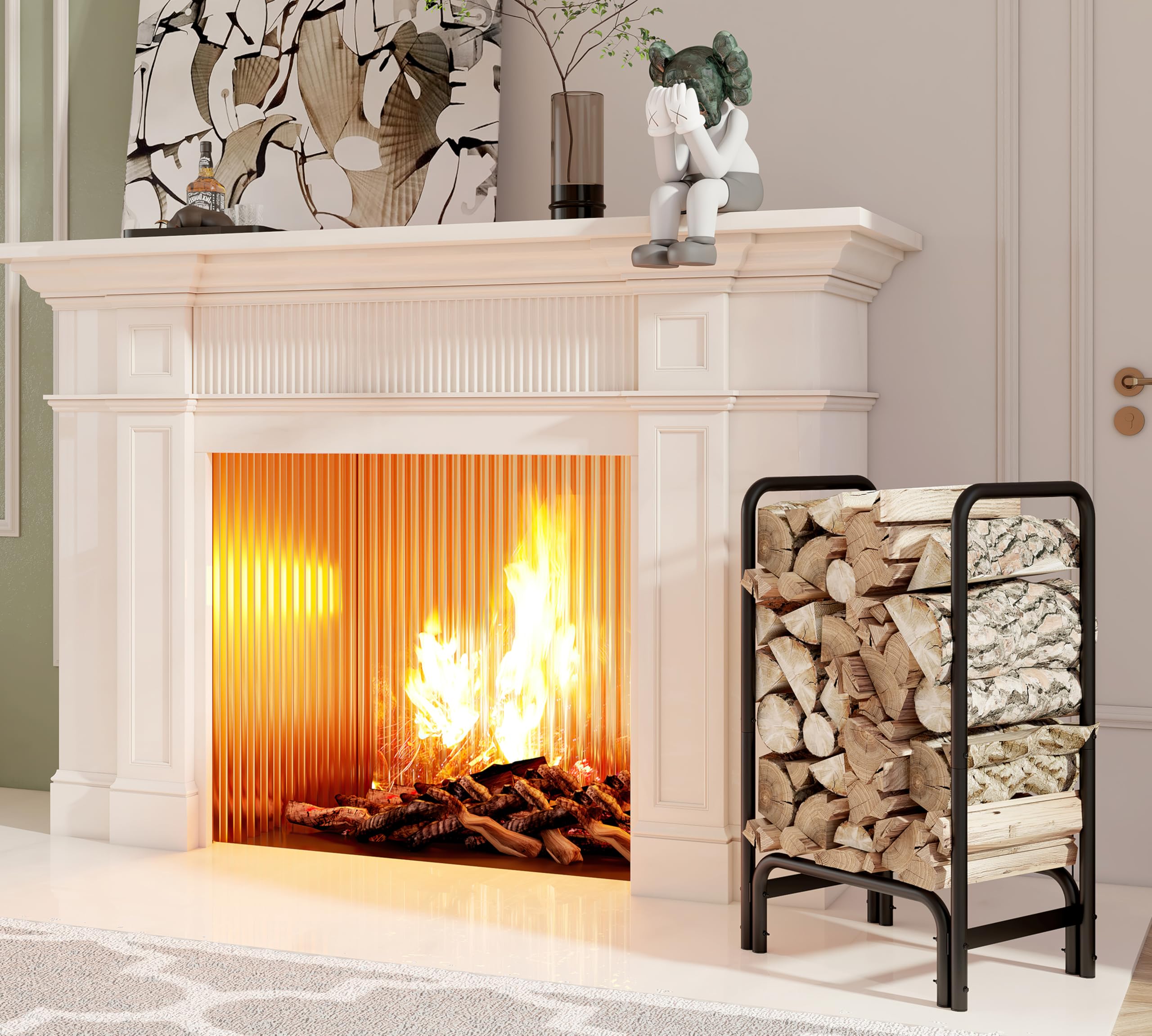 Kingson log holder placed by a fireplace for neat indoor hearth organization