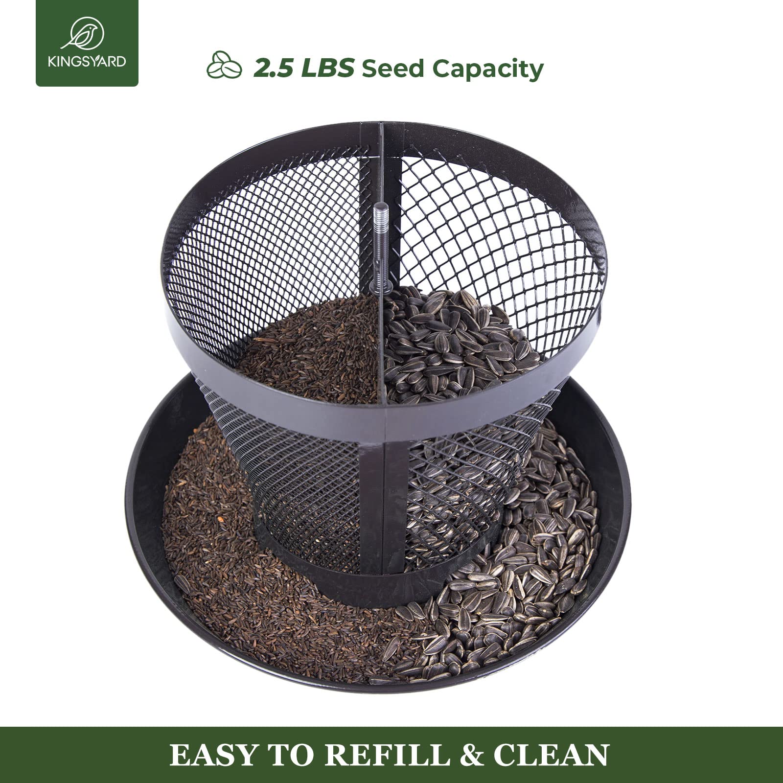 Kingsyard shallow 1.5-inch tray catching fallen seed to reduce waste