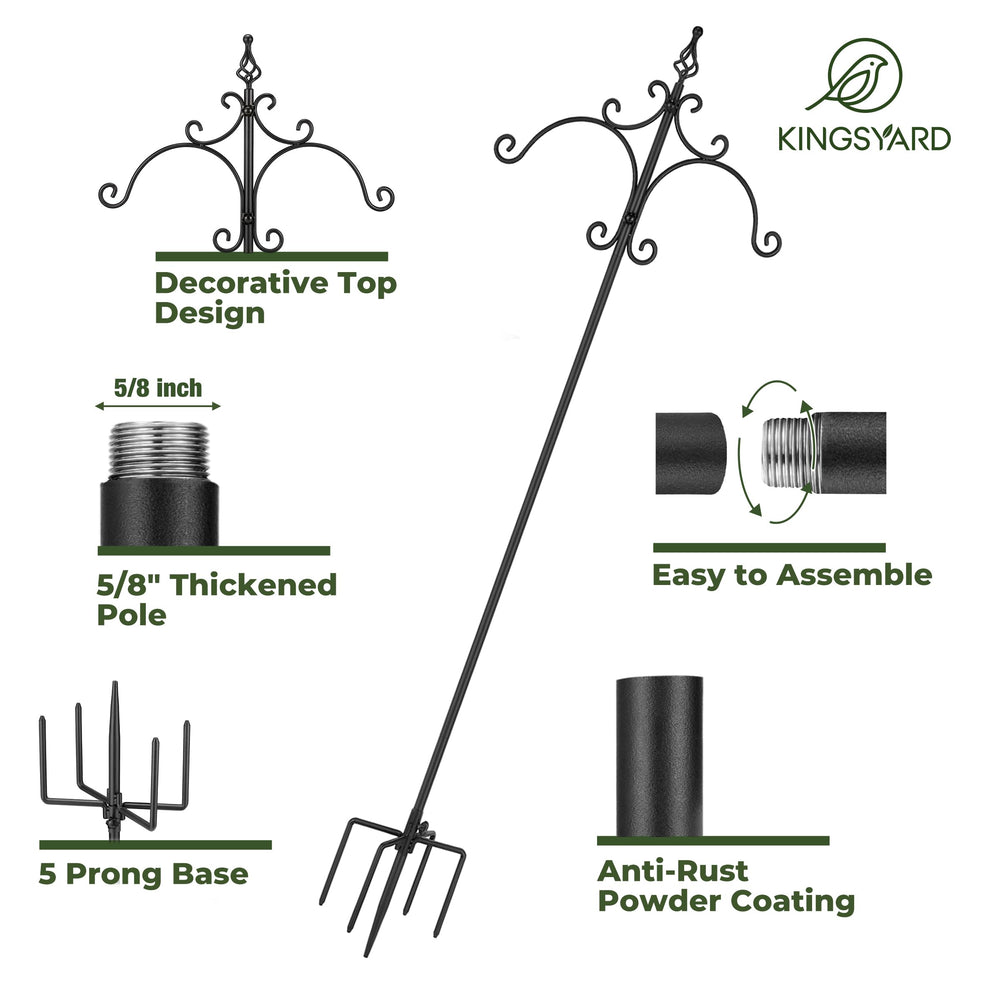Kingsyard pole holding two bird feeders demonstrating secure dual hanging
