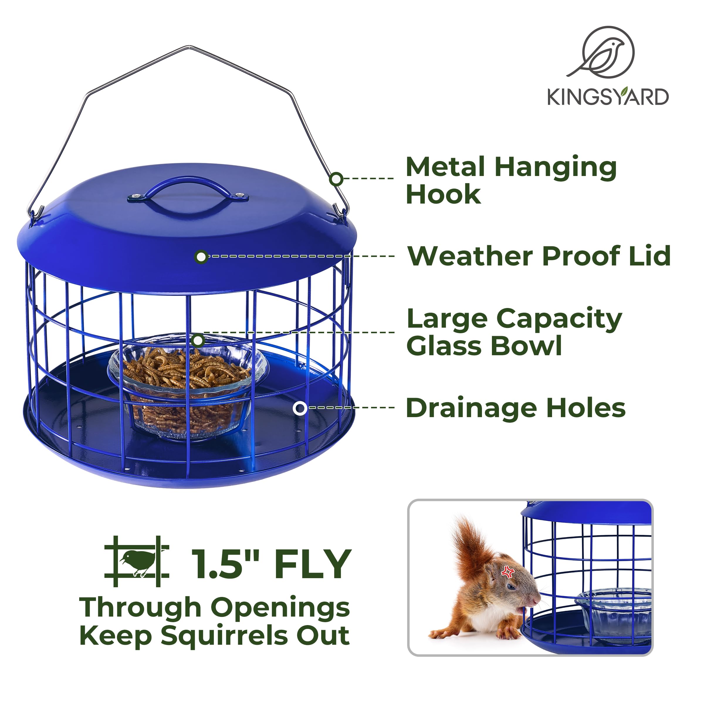 Kingsyard feeder with bluebird feeding illustrating bird attraction benefit