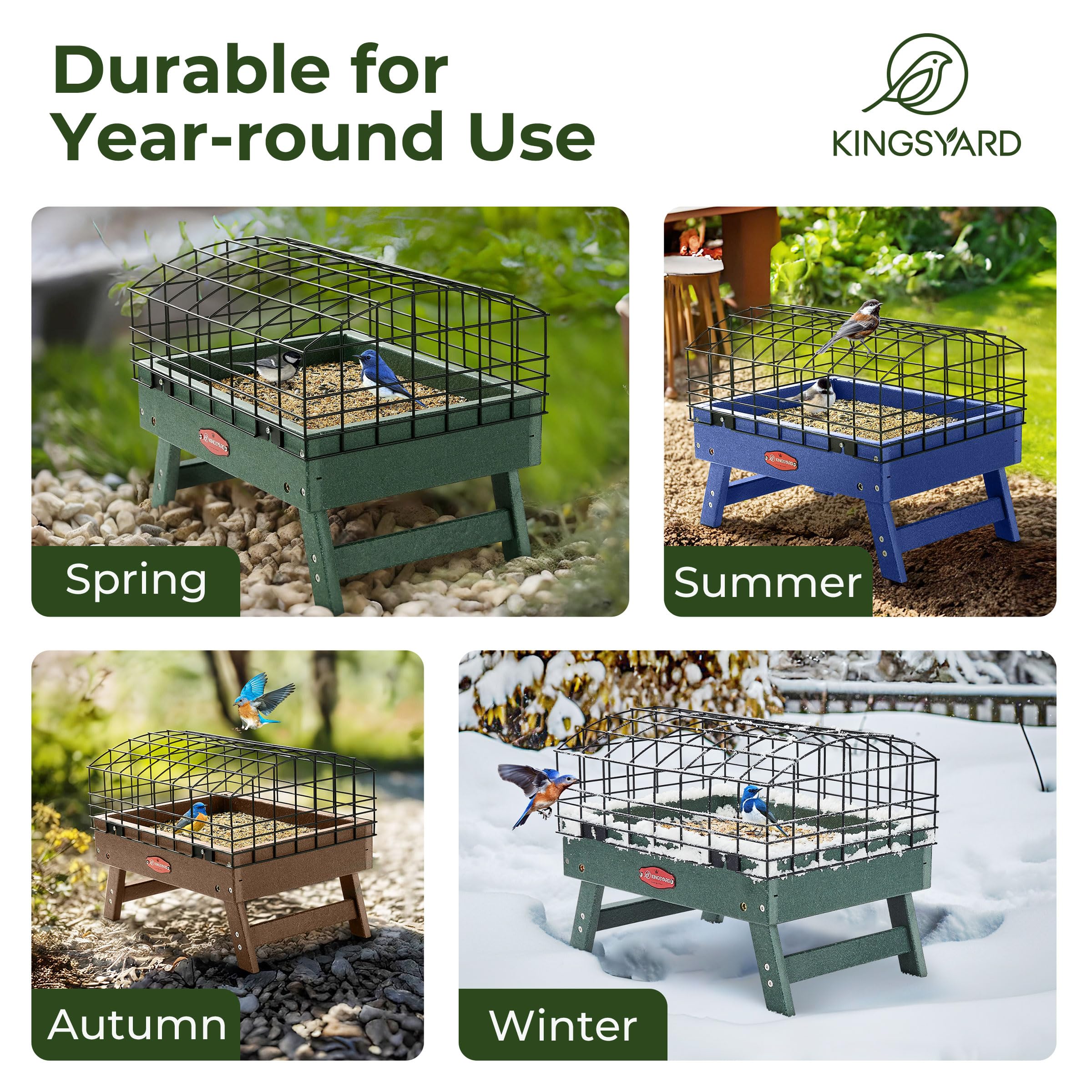 Kingsyard feeder on patio beside a ruler showing scale and placement flexibility