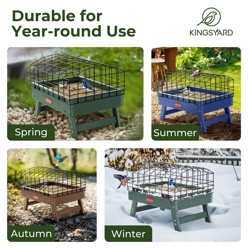 Kingsyard feeder on patio beside a ruler showing scale and placement flexibility