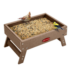 Kingsyard front view of elevated tray showing stable feeding platform and sheltering edge