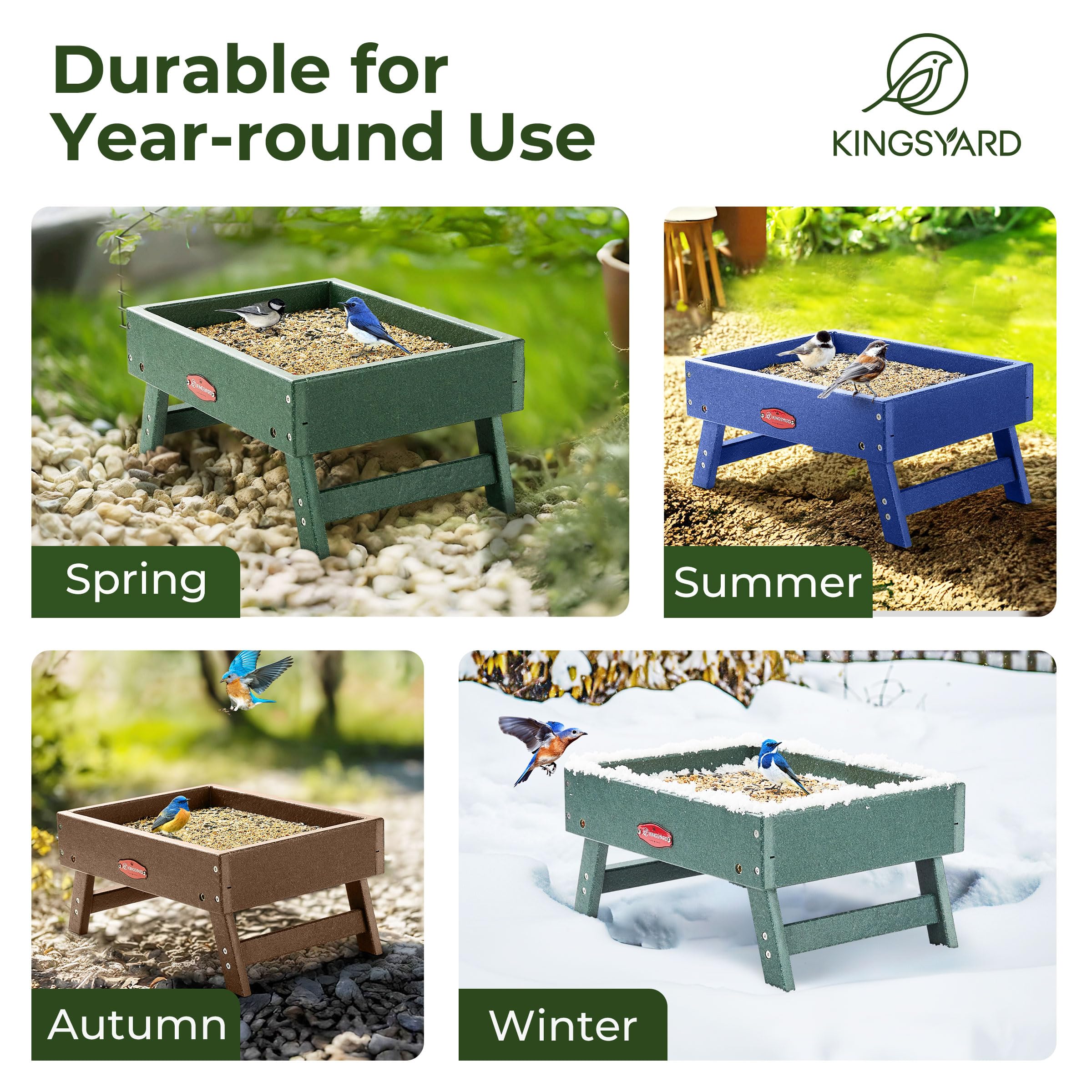 Kingsyard feeder set in garden with birds feeding demonstrating inviting backyard habitat