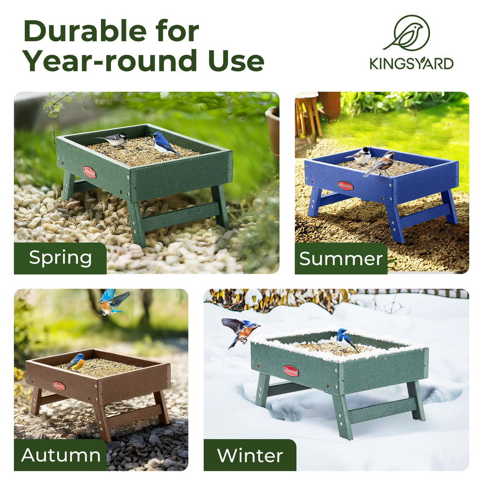 Kingsyard feeder set in garden with birds feeding demonstrating inviting backyard habitat