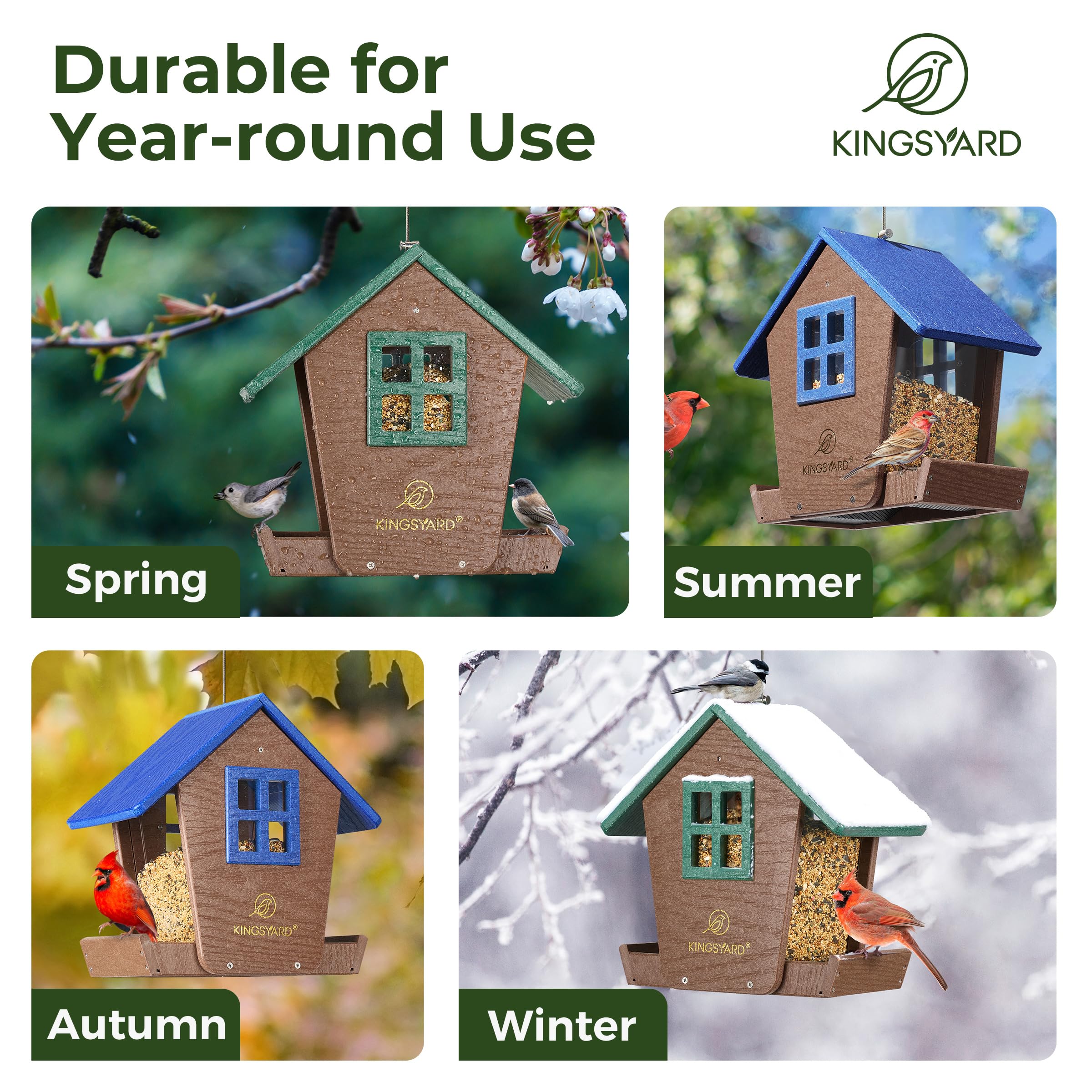 Kingsyard feeder hung in backyard attracting birds for easy viewing