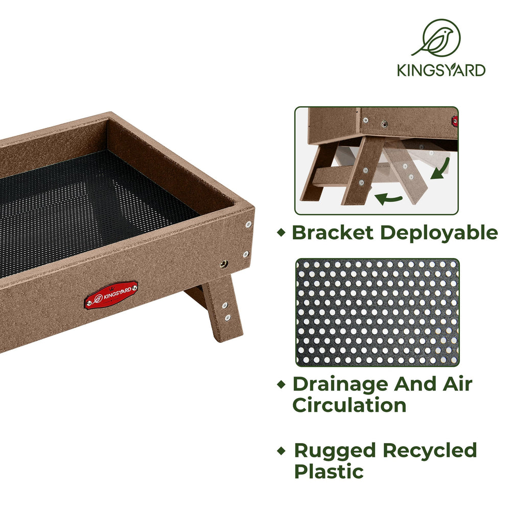 Kingsyard scale comparison with hand illustrating tray size and convenient capacity