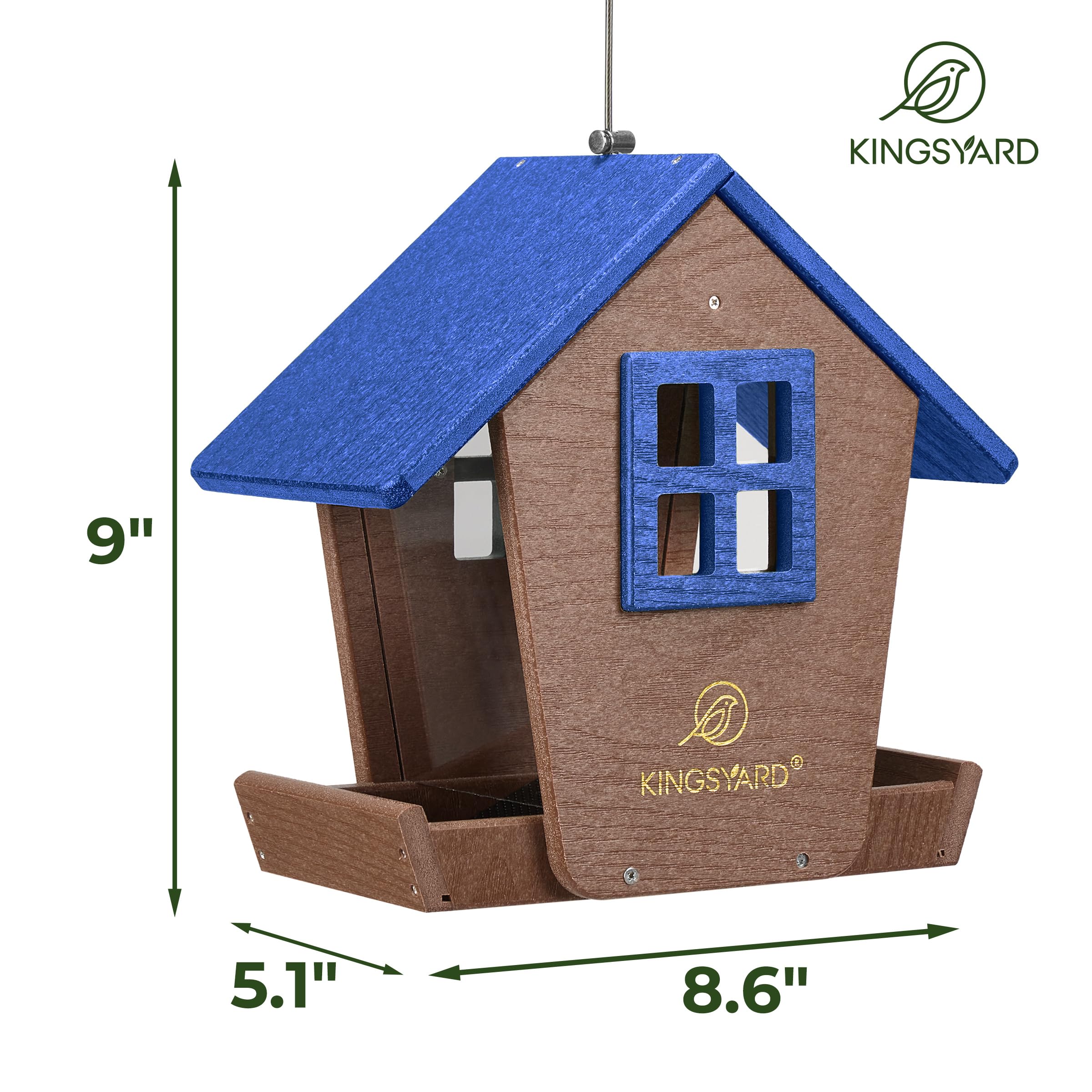 Kingsyard feeder beside 4 lb seed bag demonstrating large capacity
