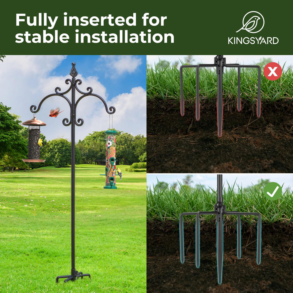 Kingsyard in garden with two bird feeders styled to show decorative and functional benefit