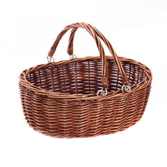 KINGWILLOW front view of brown wicker picnic basket showing overall shape and sturdiness