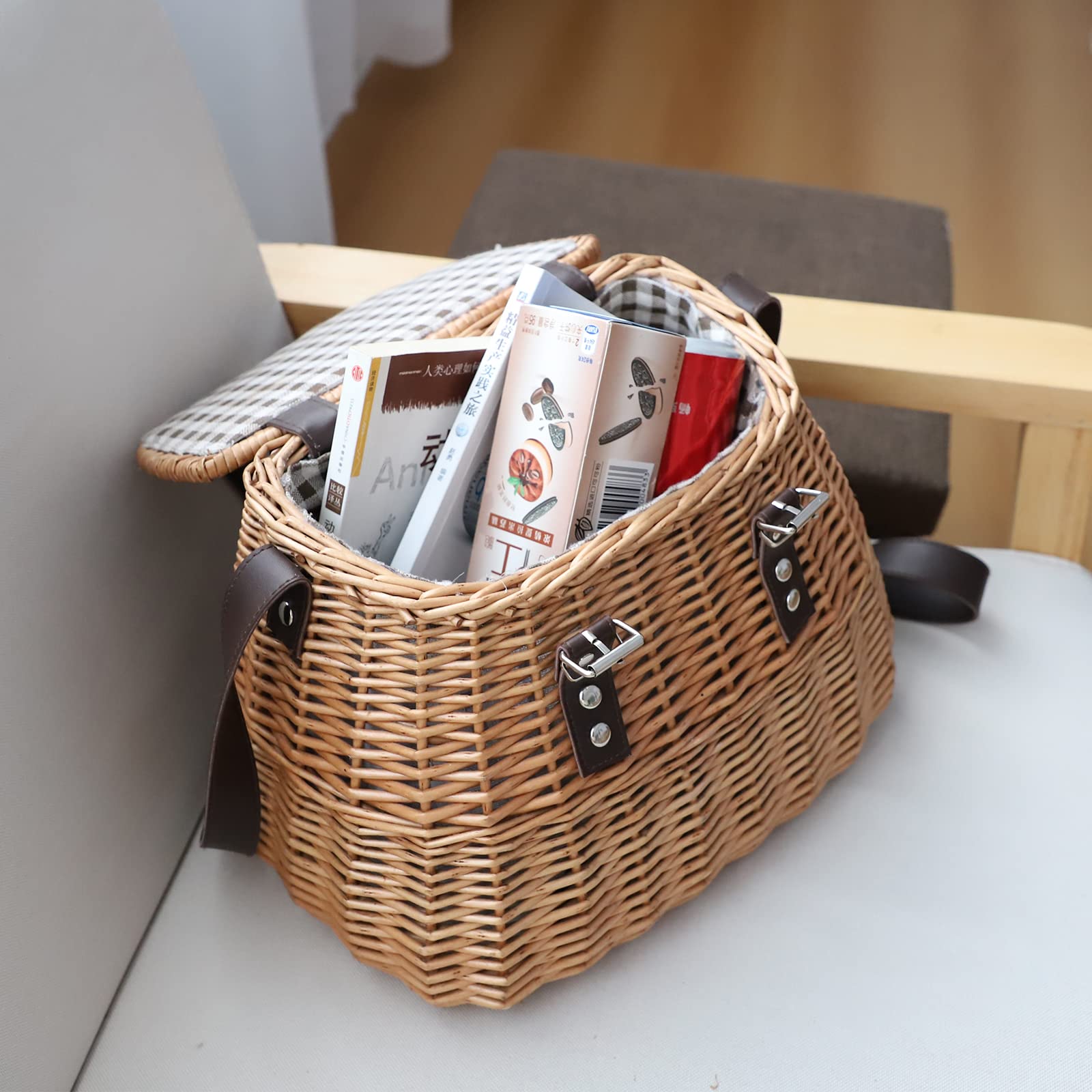 KINGWILLOW basket beside water bottle for size reference and portability