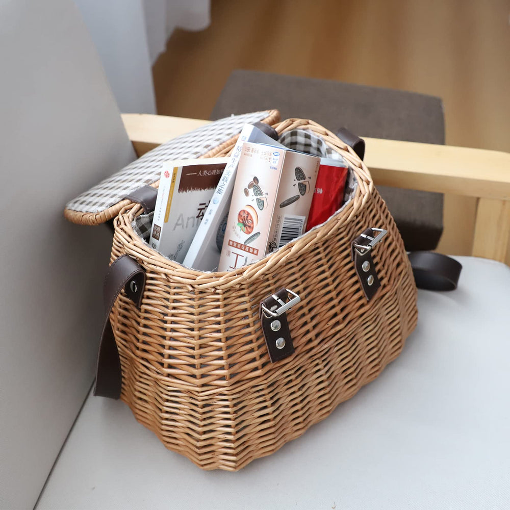 KINGWILLOW basket beside water bottle for size reference and portability
