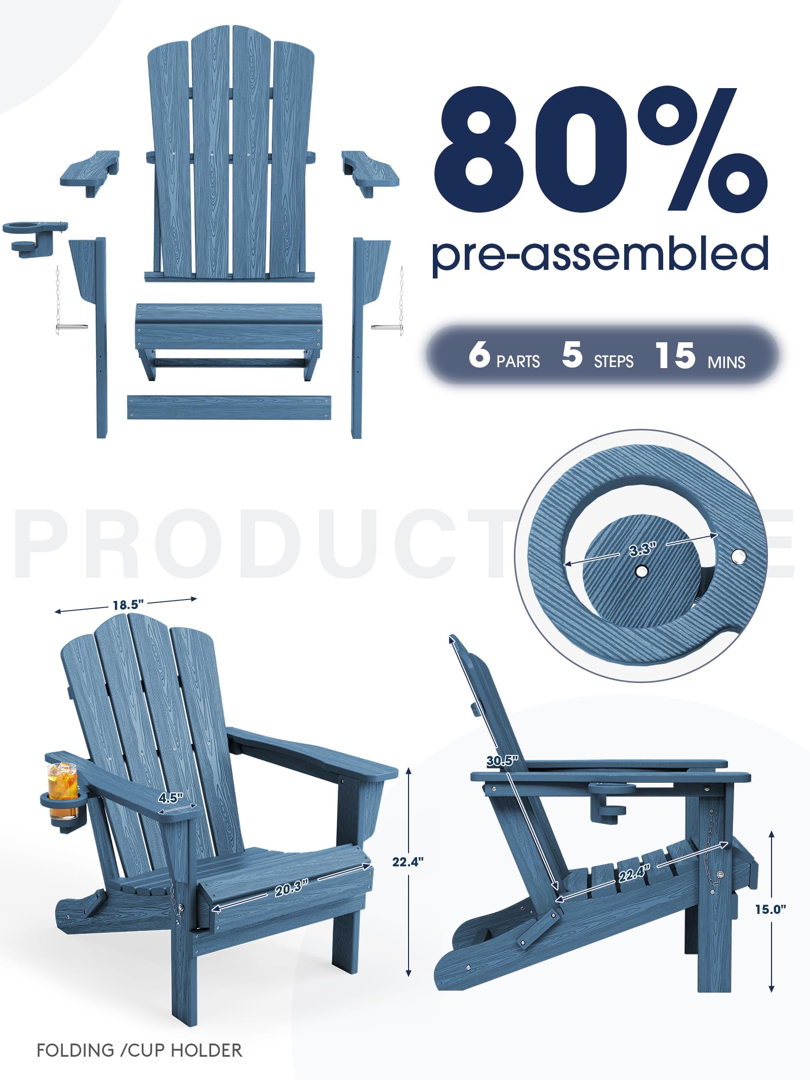 KINGYES navy armrest and seat showing wide arm and ergonomic comfort