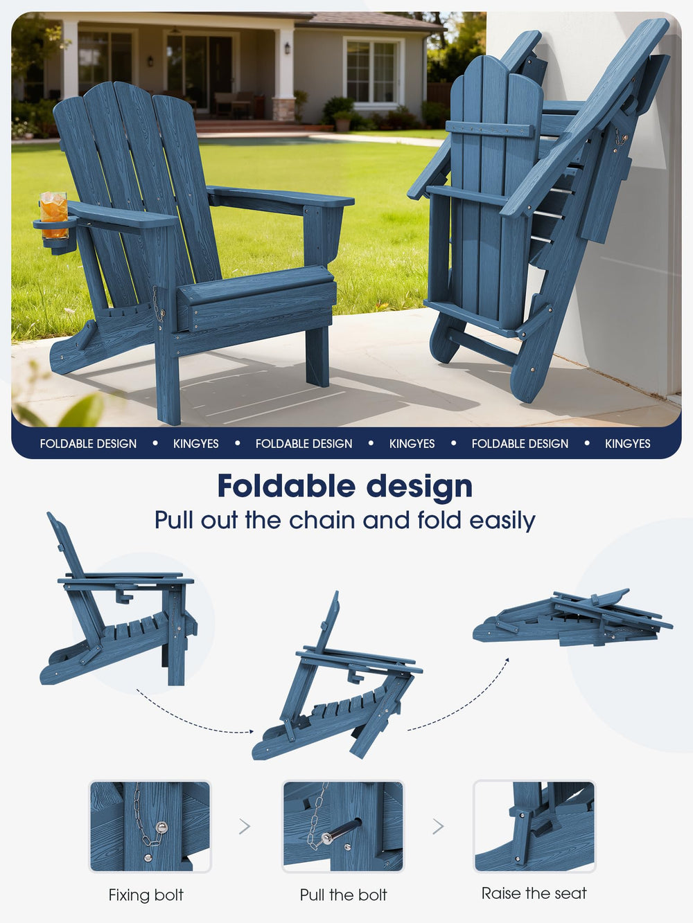 KINGYES navy folded profile demonstrating compact storage and convenience