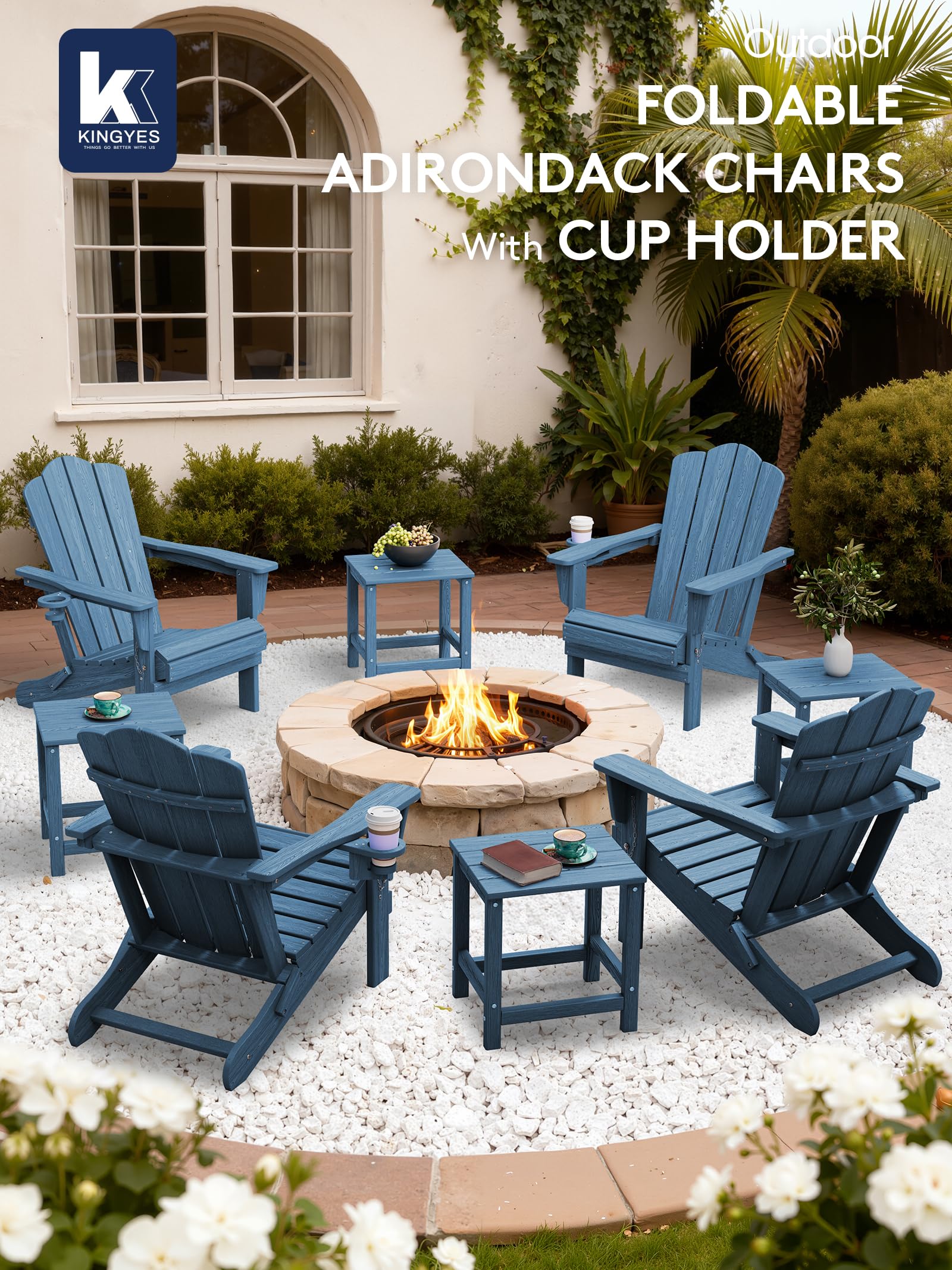 KINGYES navy hidden cup holder open holding a drink securely outdoors