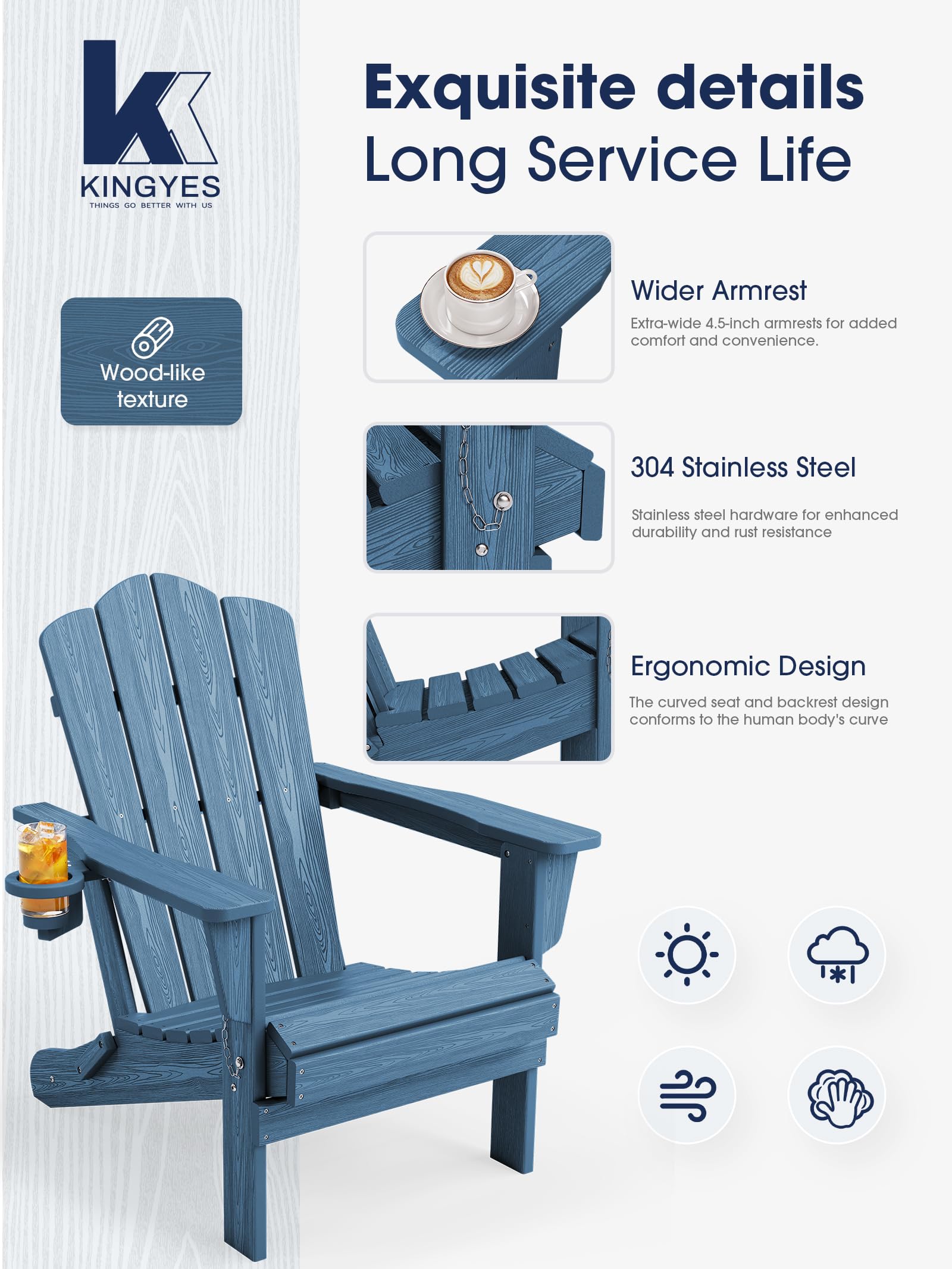 KINGYES navy side view with scale highlighting oversized seat and armrests