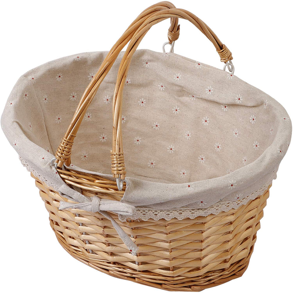 KINJOEK front view showing natural willow basket and handle, stylish storage benefit