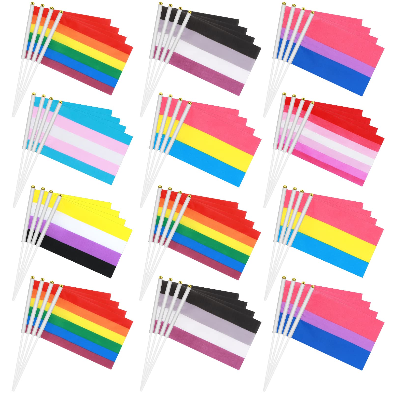 Kinlop front packaging display showing many mini pride flags, bright and ready