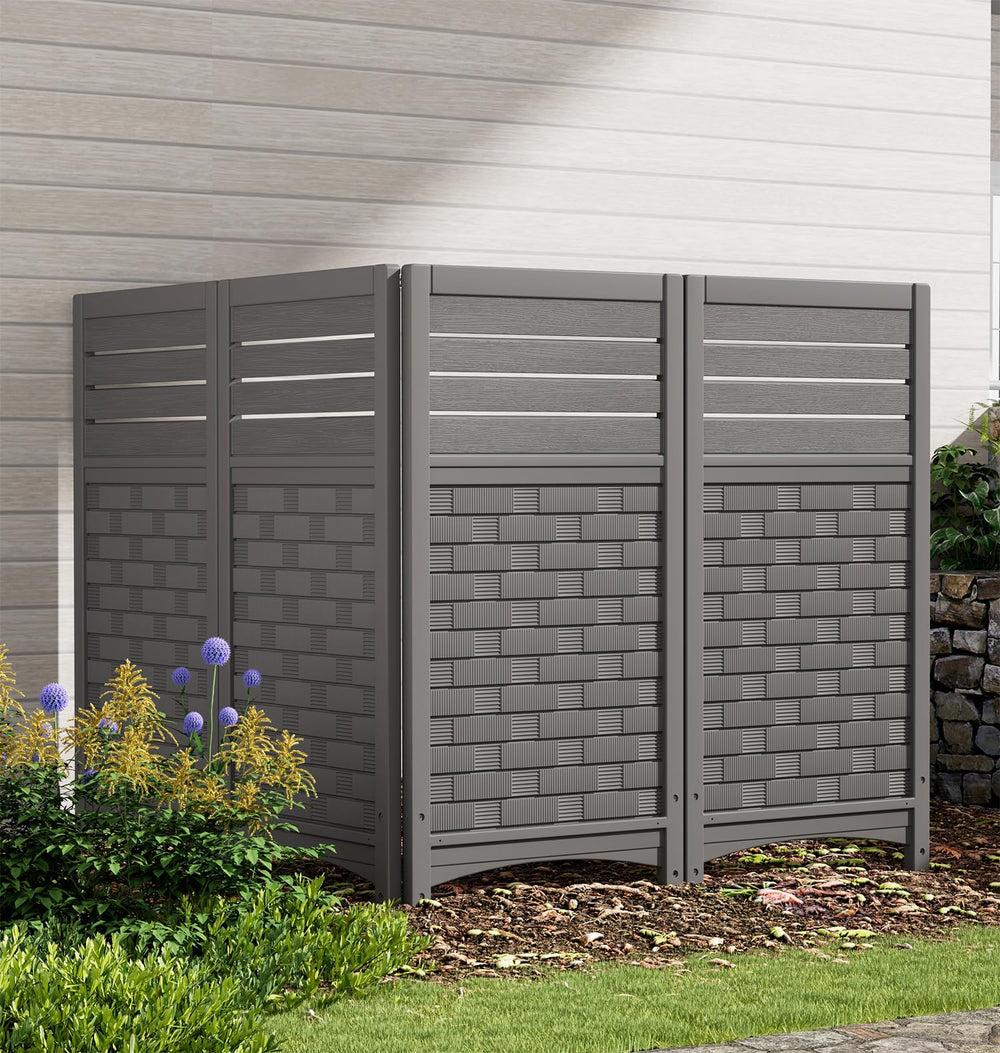 KINYING front view of 4-panel resin privacy fence showing clean concealment