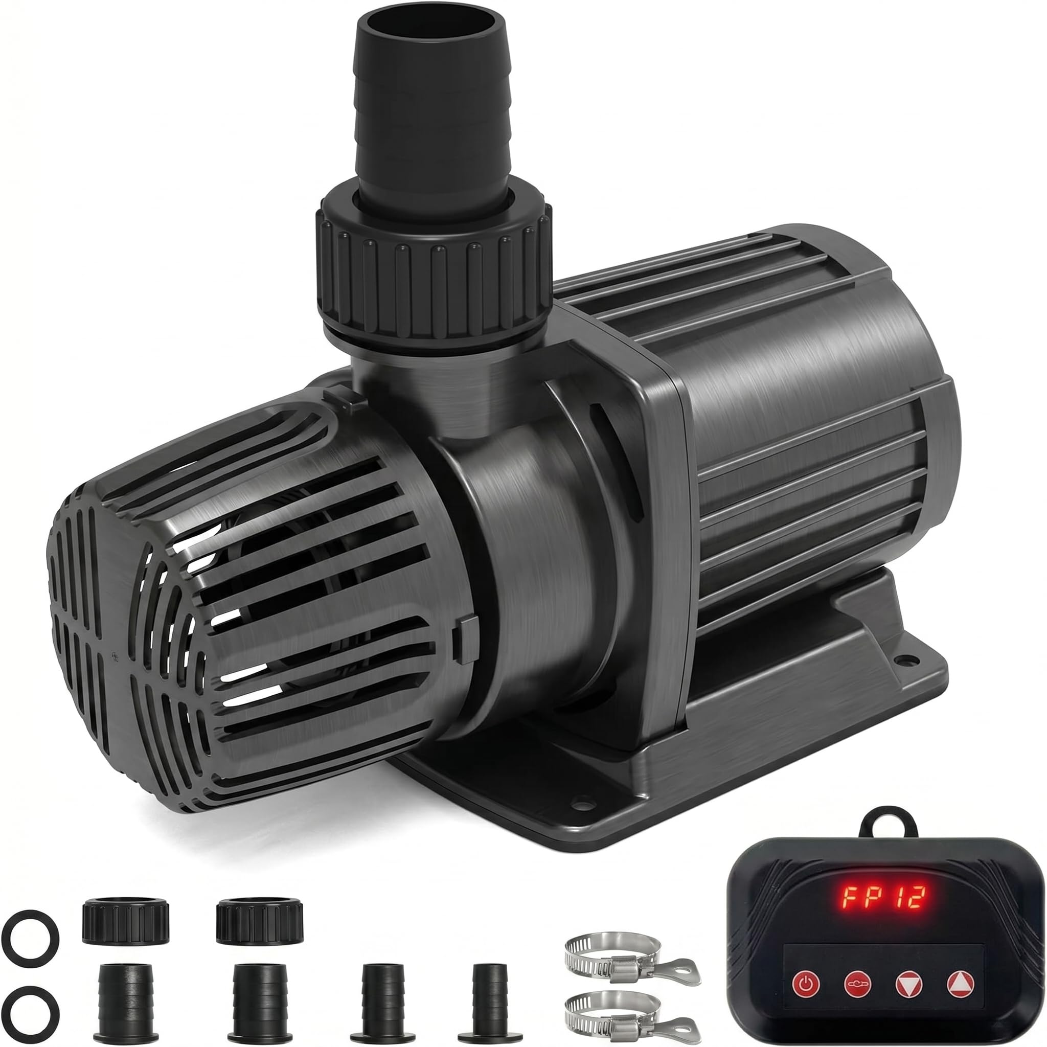 KioGro pump front view showing compact durable housing and high flow benefits