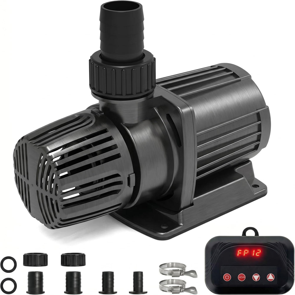 KioGro pump front view showing compact durable housing and high flow benefits