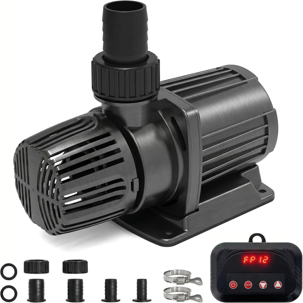 KioGro pump front view showing compact durable housing and high flow benefits