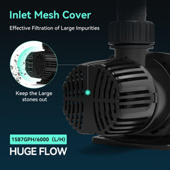 KioGro pump submerged in pond demonstrating quiet operation and clear circulation