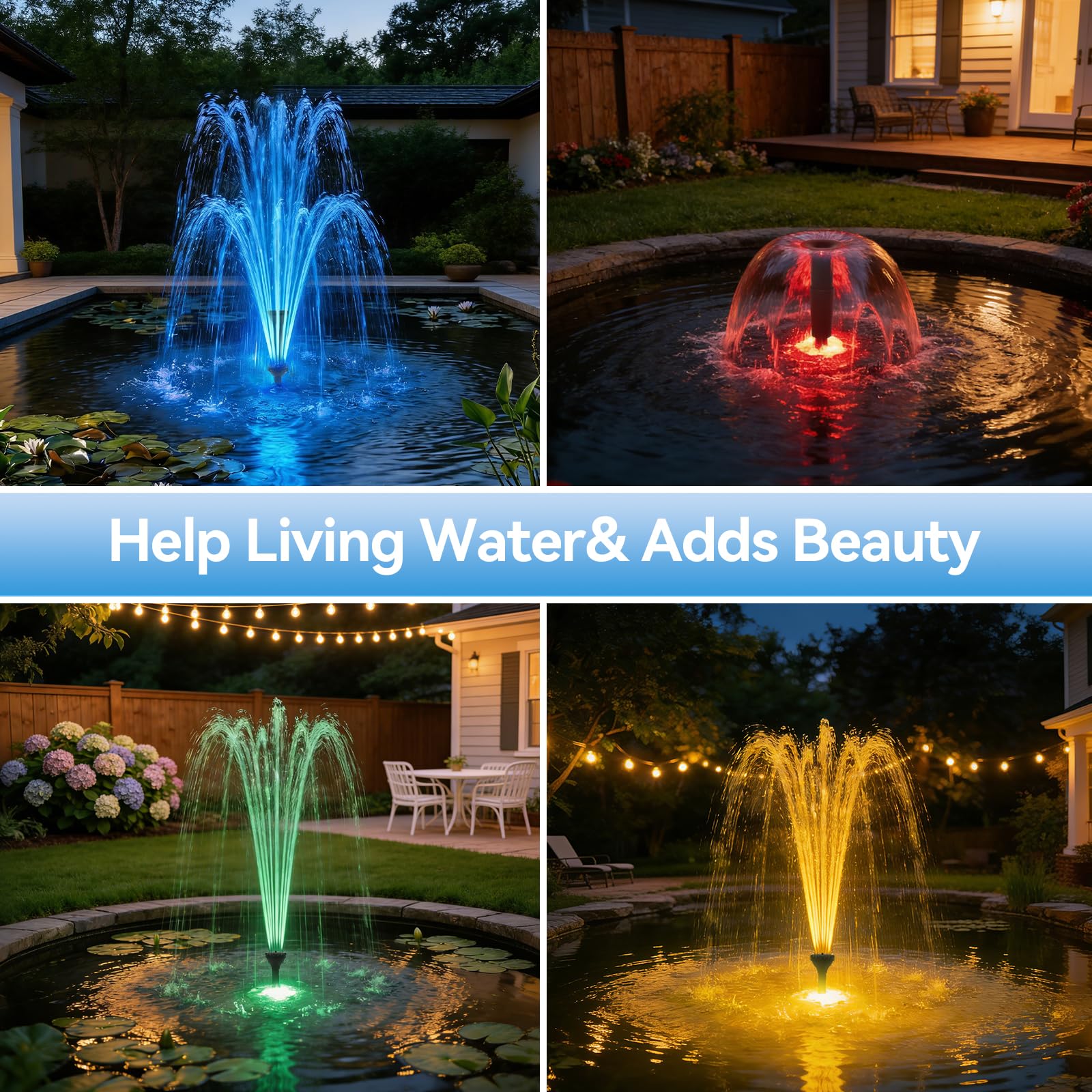 KioGro pump installed in a pond creating strong circulation — cleaner water movement