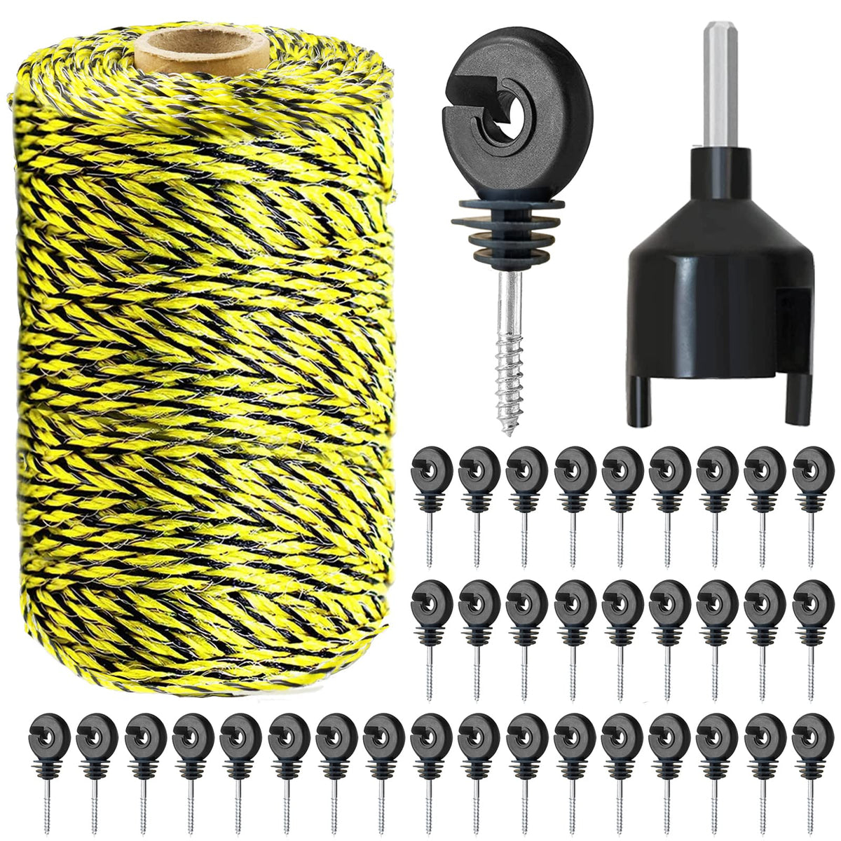 Kiouposy front packaging showing complete polywire and insulator kit for quick setup