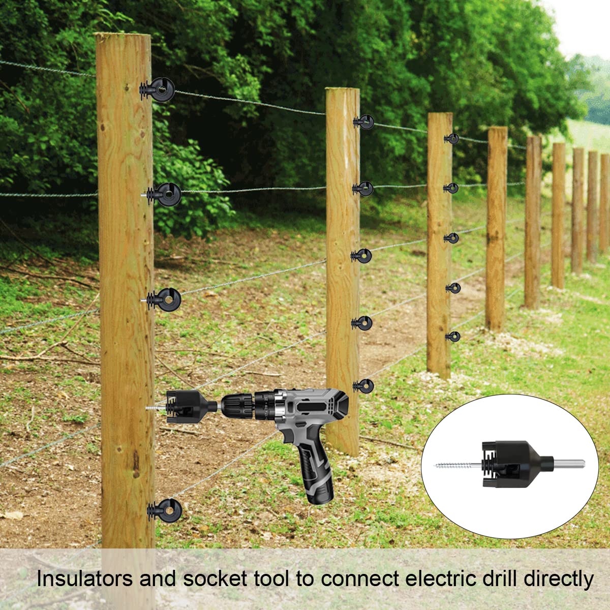 Kiouposy installed on post illustrating secure screw-in insulator and taut polywire