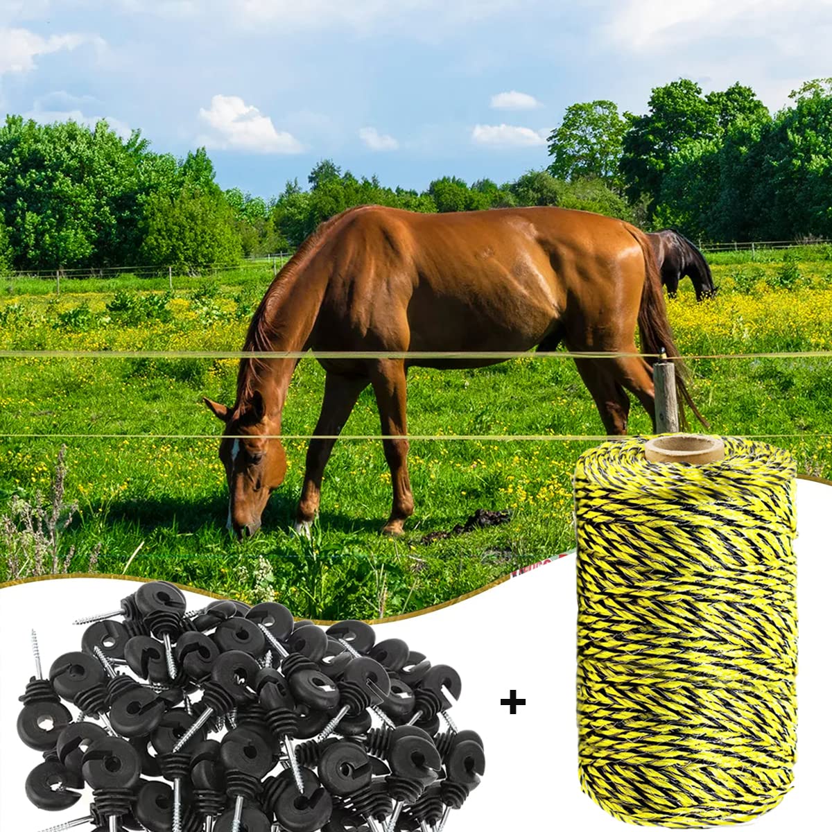 Kiouposy livestock fence lifestyle image with animals safely contained by visible polywire