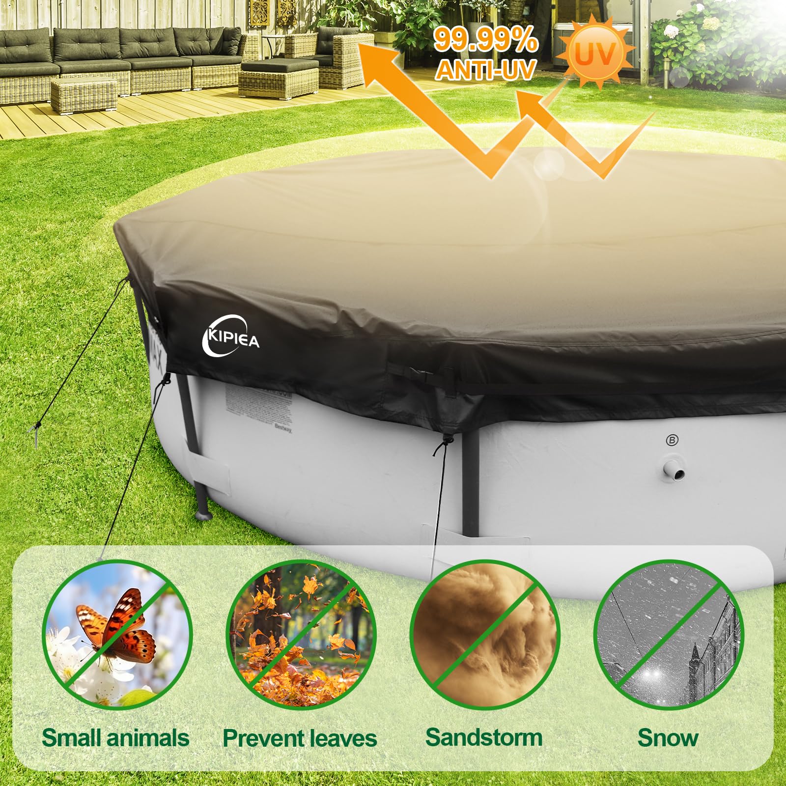 Kipiea cover on a backyard pool demonstrating weather protection and neat appearance
