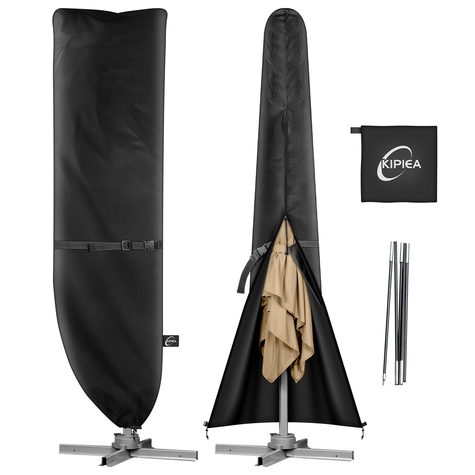 Kipiea front view of cantilever umbrella cover showing full-length protection
