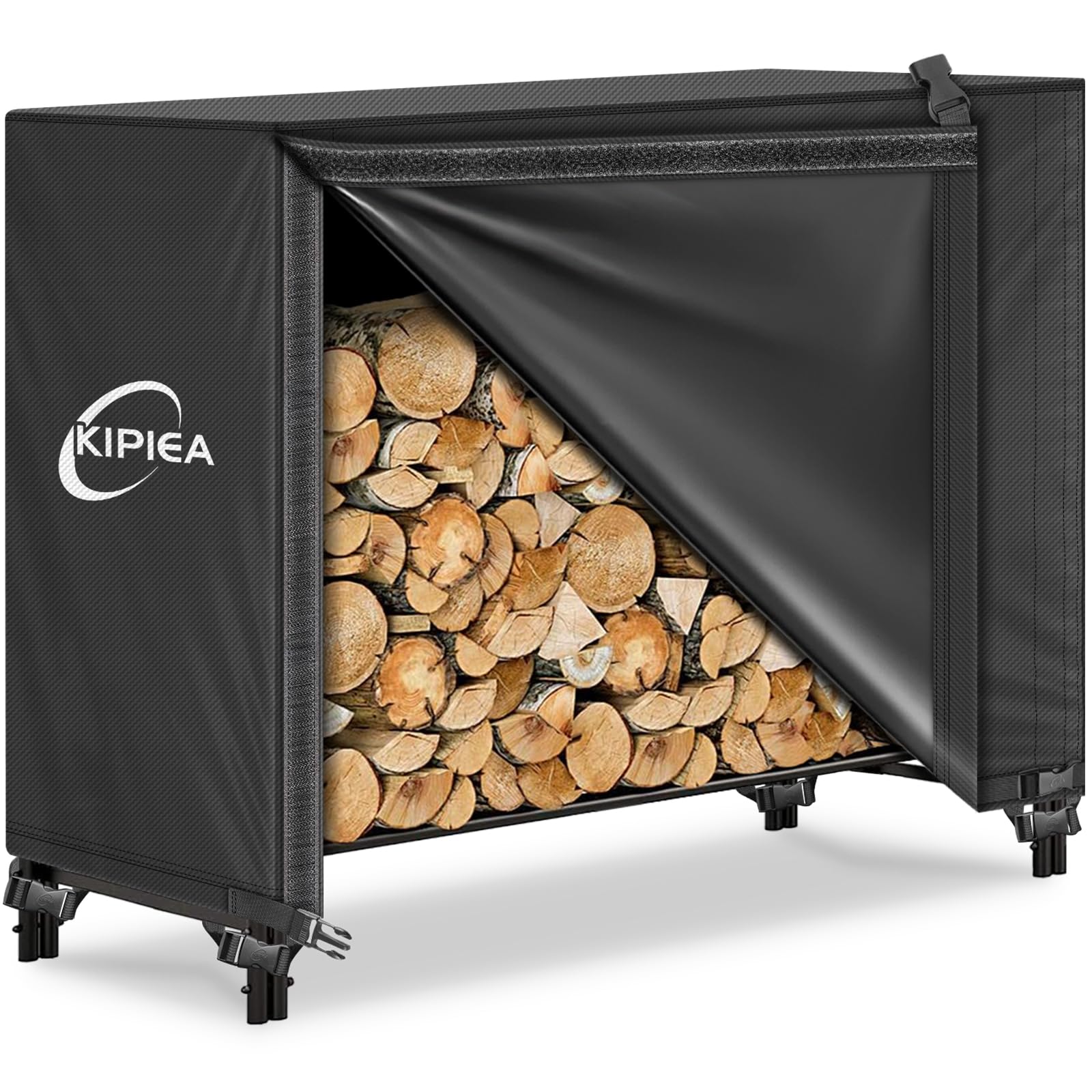 Kipiea front view on a covered 4ft log rack shows full-weather protection