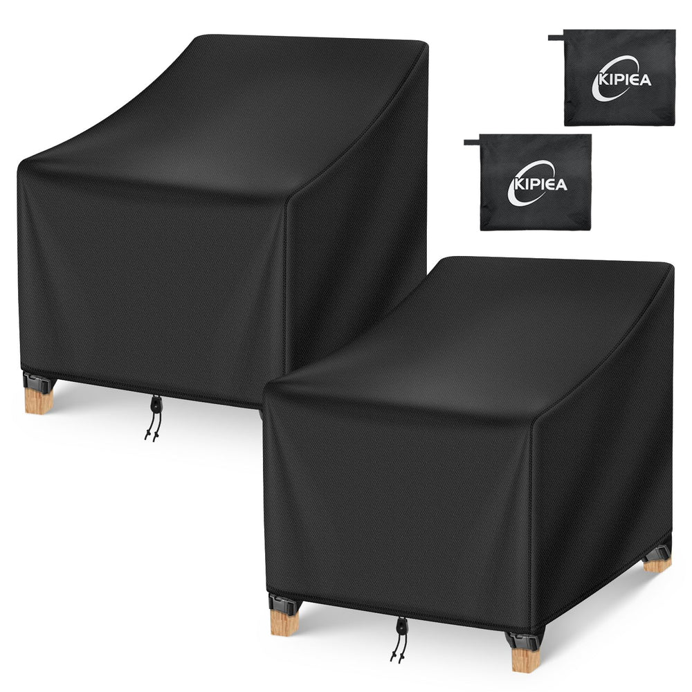 Kipiea front view of two covers protecting chairs, shows full protection