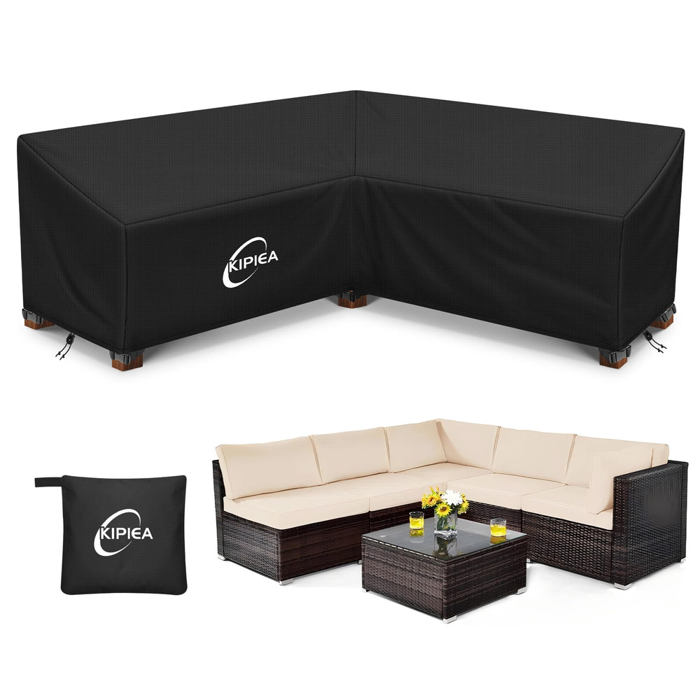 Kipiea front view of V-shaped cover protecting outdoor sectional, showing full fit