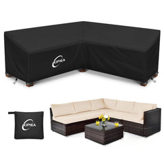 Kipiea front view of V-shaped cover protecting outdoor sectional, showing full fit