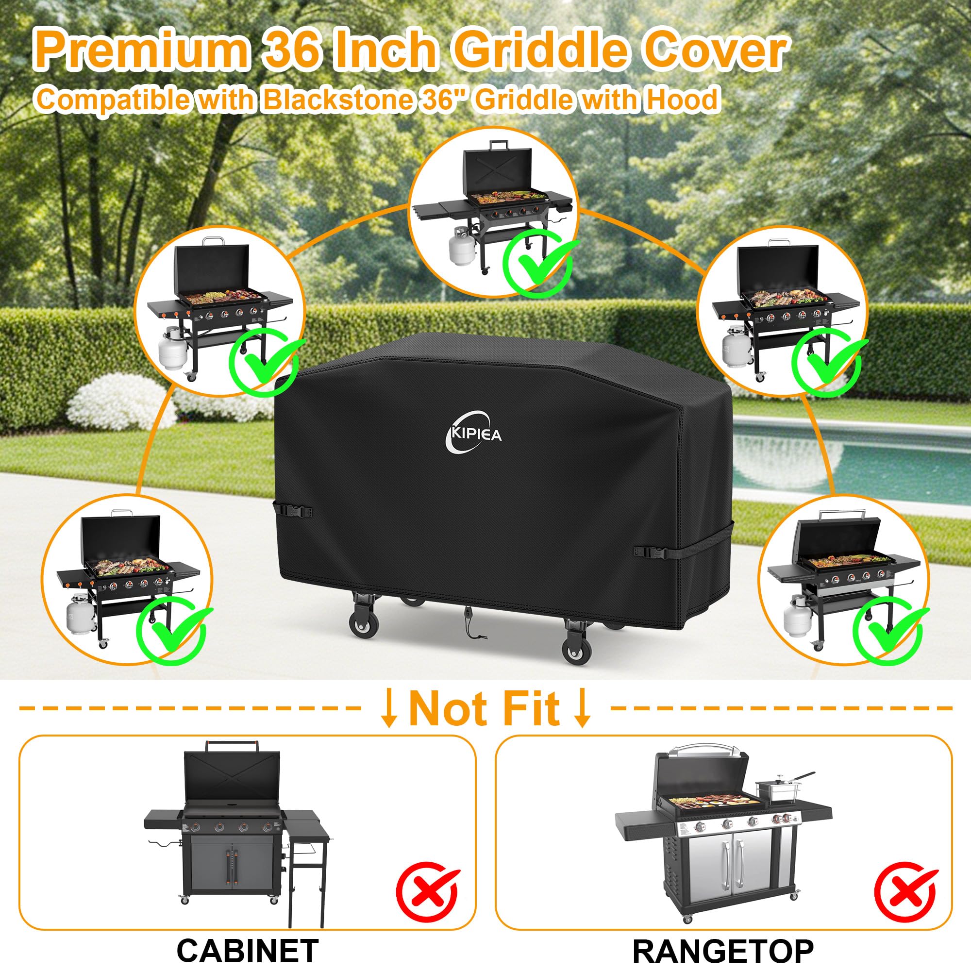 Kipiea cover in use on Blackstone-style griddle protecting outdoors
