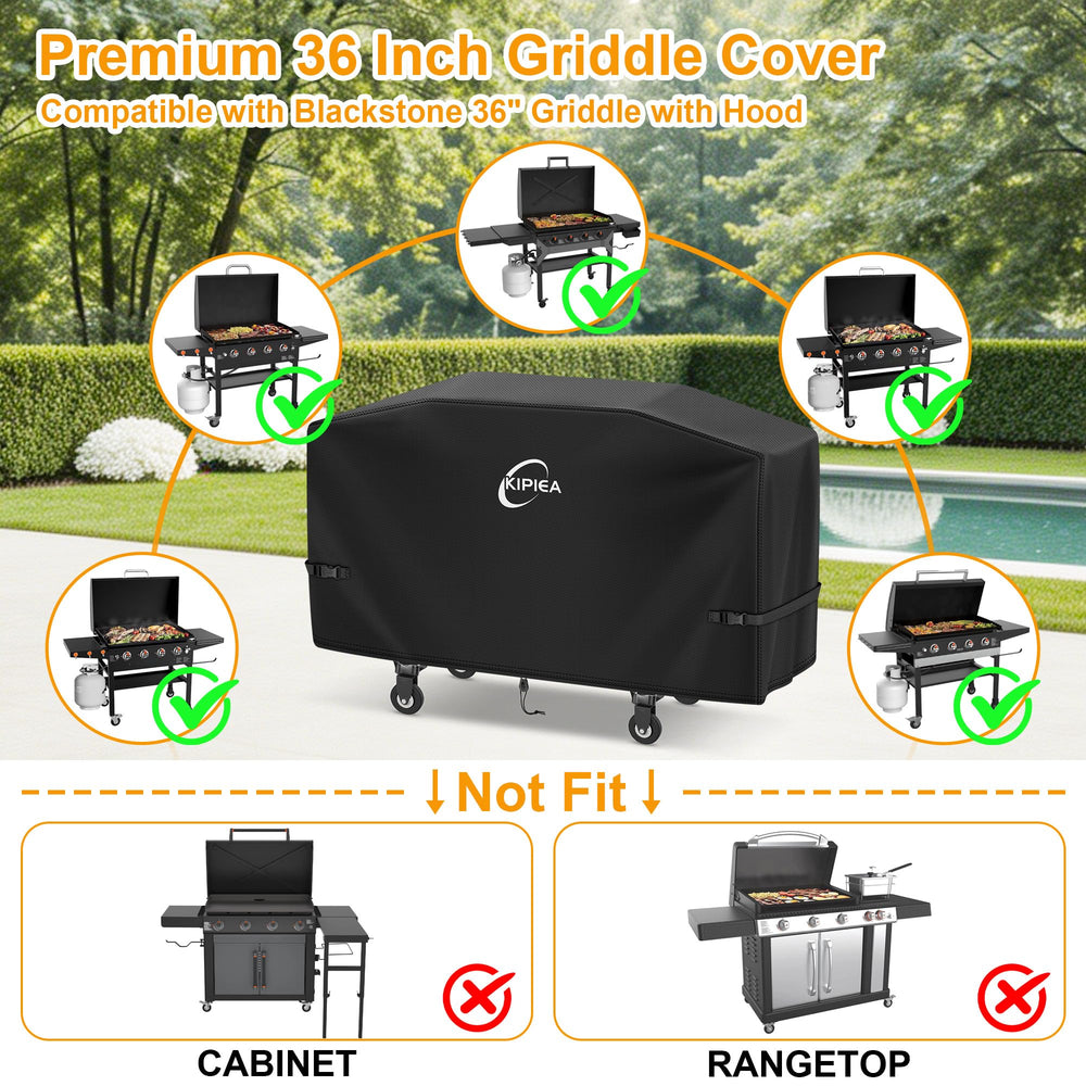 Kipiea cover in use on Blackstone-style griddle protecting outdoors