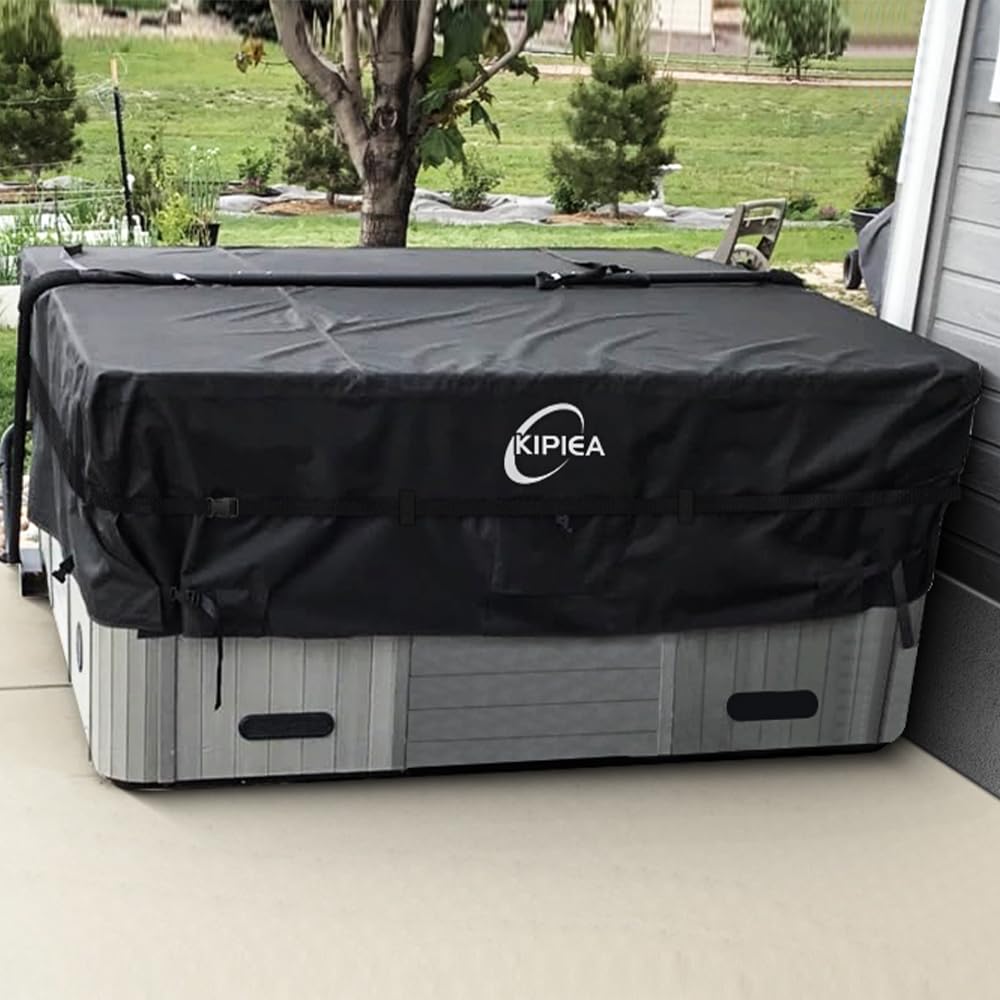 Kipiea lifestyle backyard scene with cover on hot tub for protection