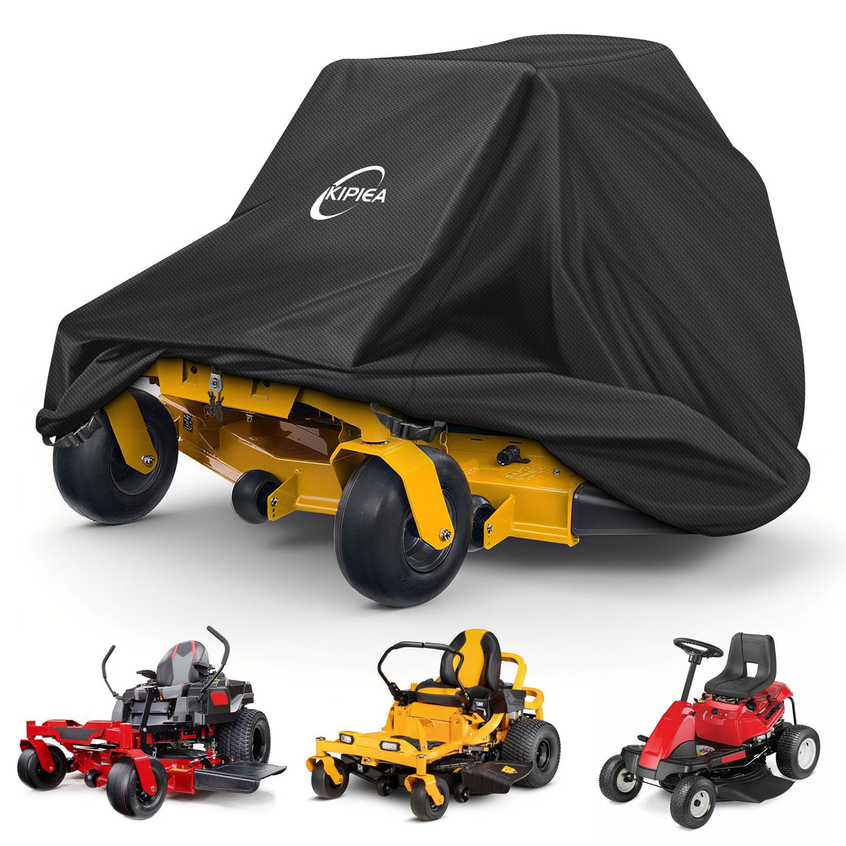 Kipiea cover front view protecting mower, durable outdoor protection