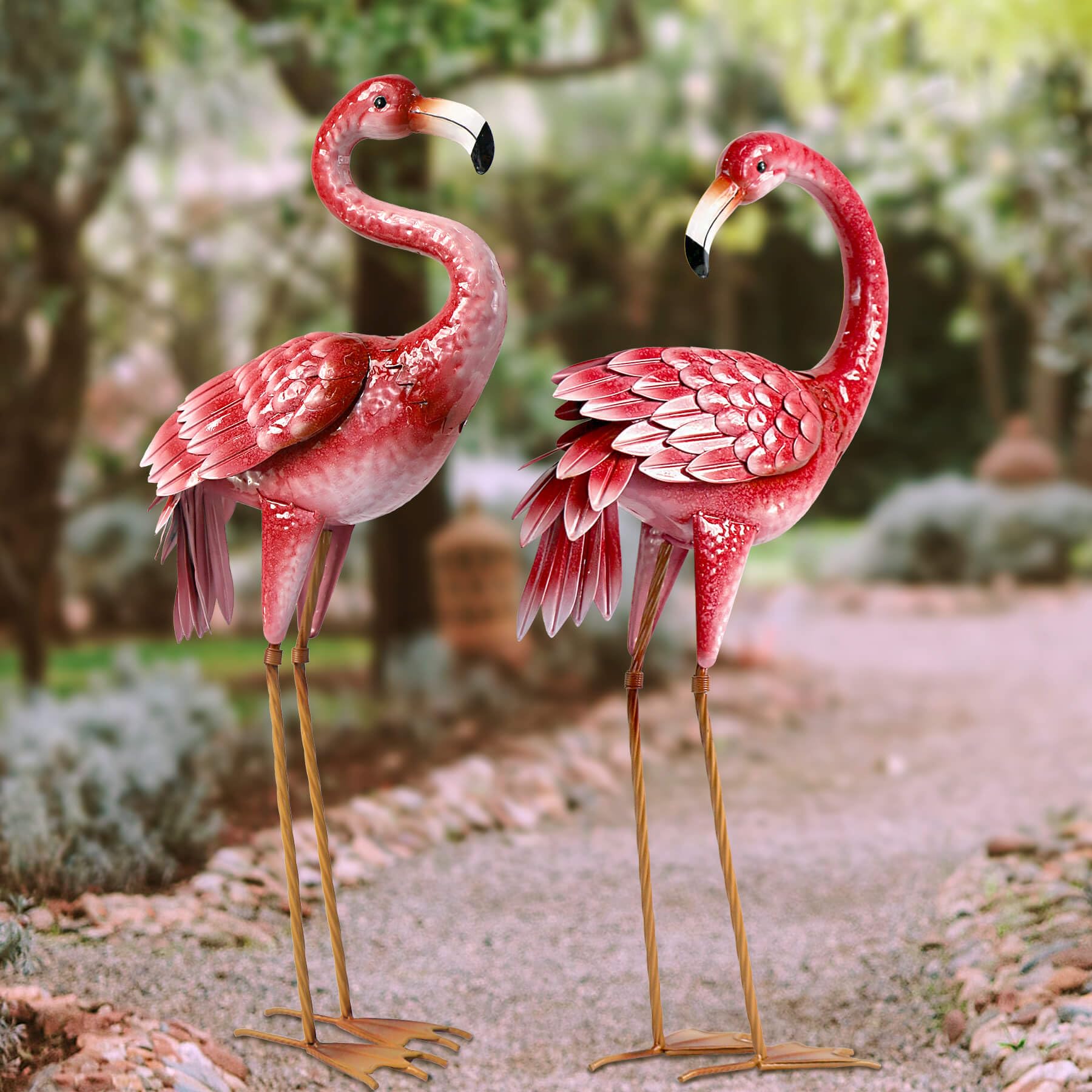 Kircust flamingo components laid out (bodies, legs, stakes), simplifies assembly