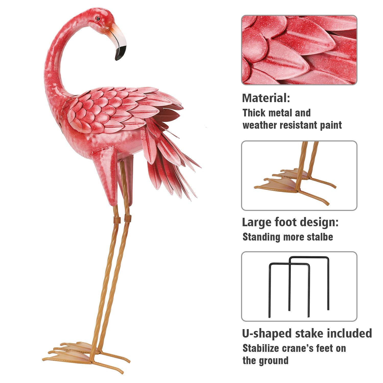 Kircust flamingo next to a chair for scale, helps visualize correct placement