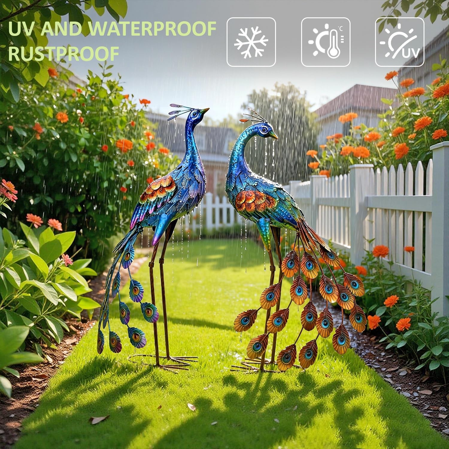 Kircust peacock near pond creating reflective outdoor focal point