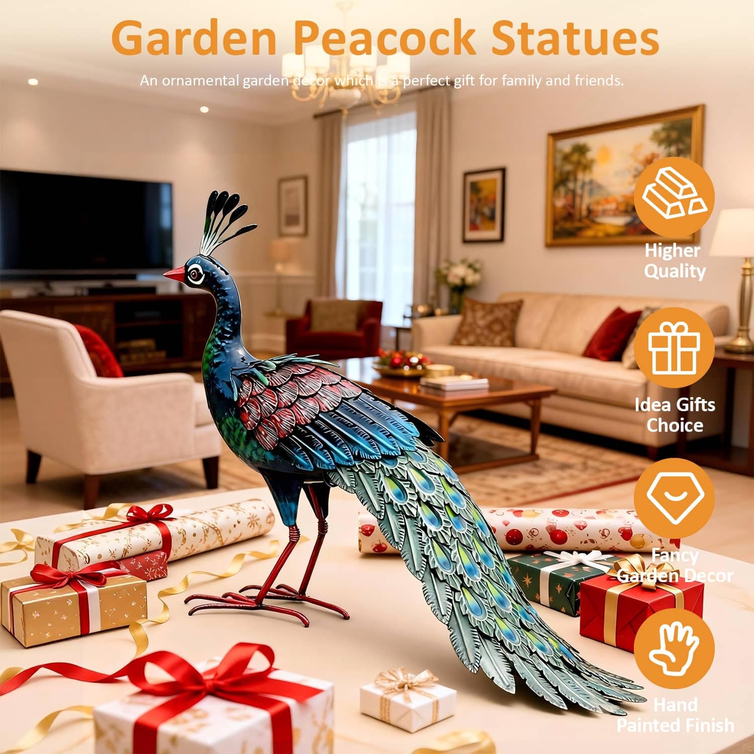 Kircust peacock in garden setting demonstrating decorative enhancement and scale